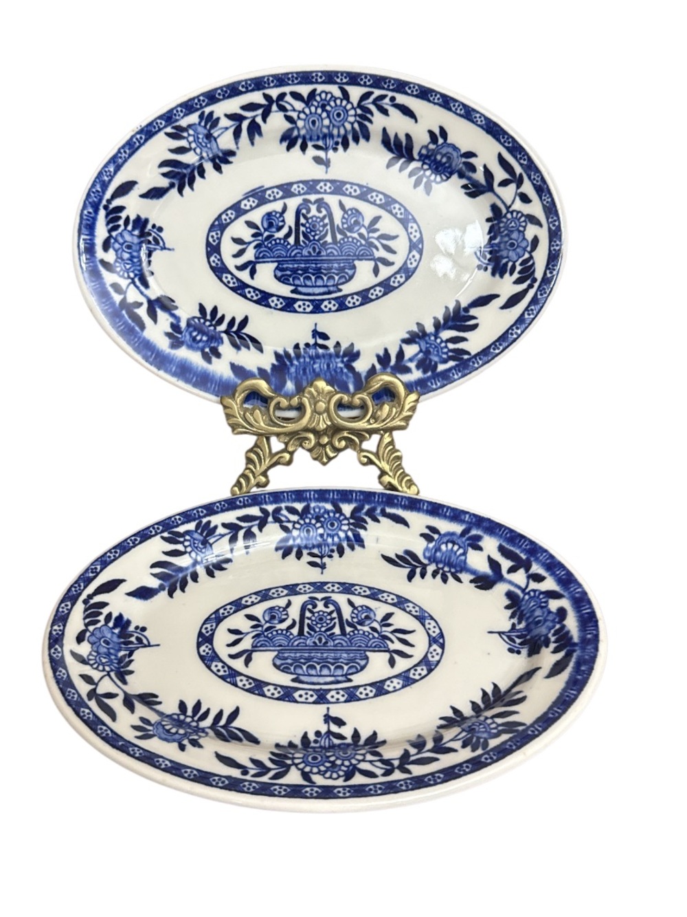 Sterling China Set of Two White Floral Oval Serving Small Platters